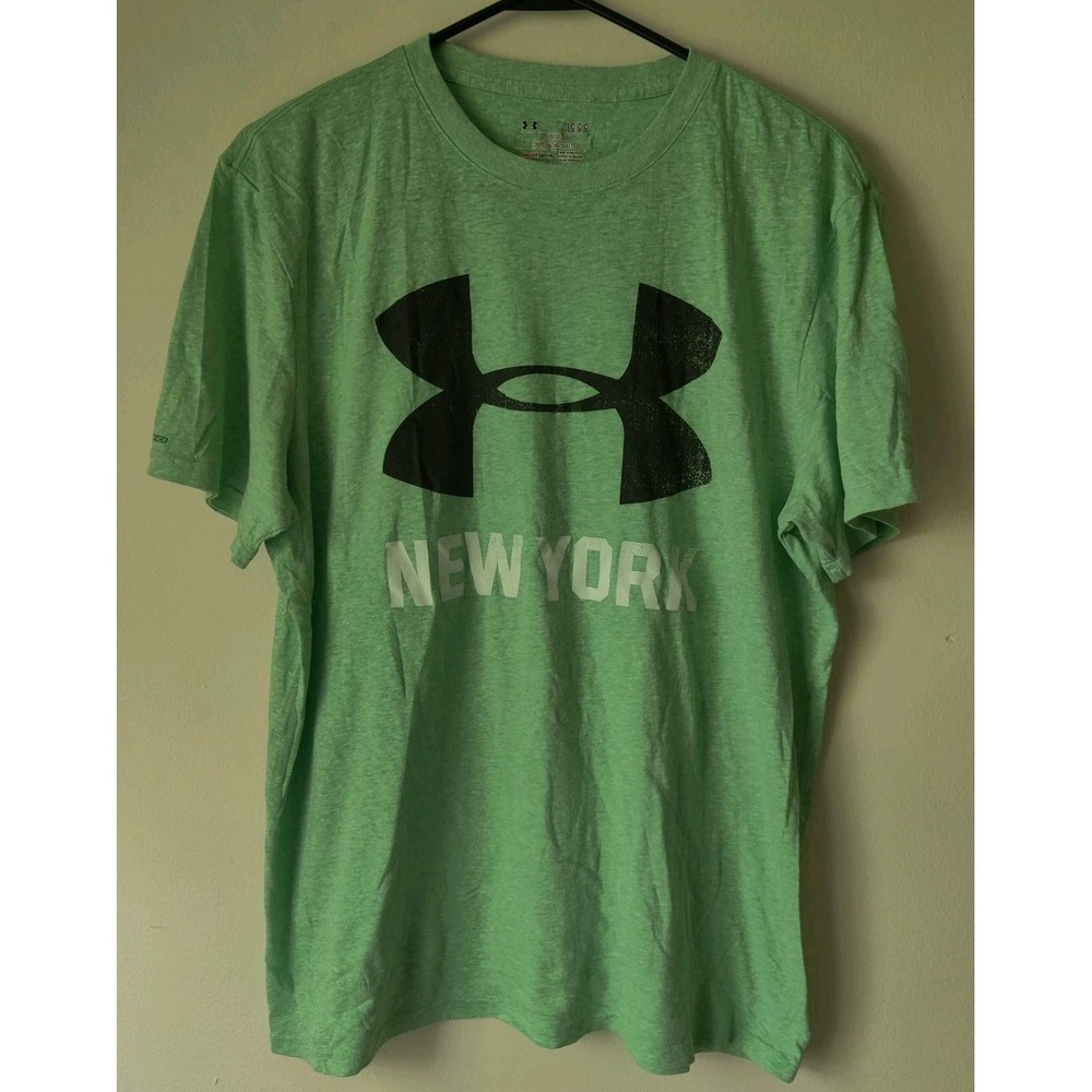Under Armor Heat Gear Men's‎ L Loose T-shirt New York Green/Black Cotton Blend